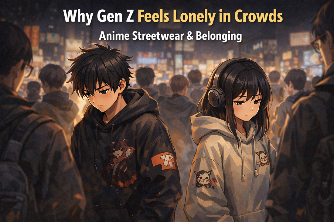 Gen Z anime streetwear expressing belonging and comfort in crowded spaces