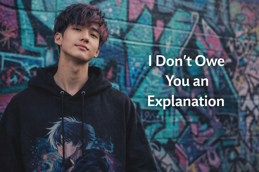 Confident Gen Z individual standing against graffiti wall symbolizing unapologetic individuality inspired by anime culture