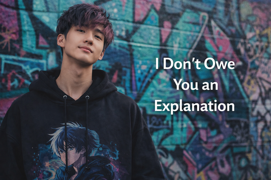 Confident Gen Z individual standing against graffiti wall symbolizing unapologetic individuality inspired by anime culture