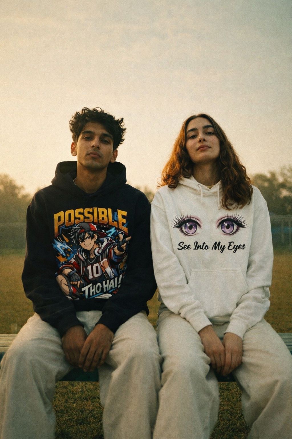Indian college students wearing oversized streetwear on campus