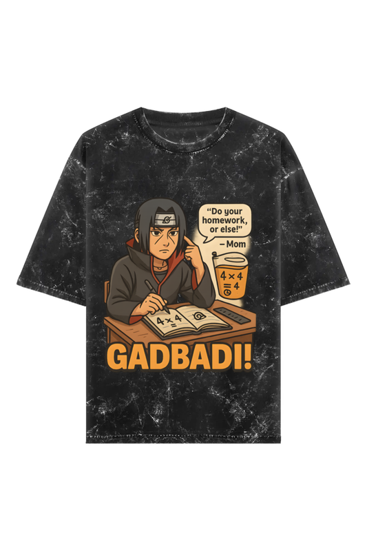Gadbadi Itachi Parody Oversized Tee – Unisex Acid Wash (240 GSM)